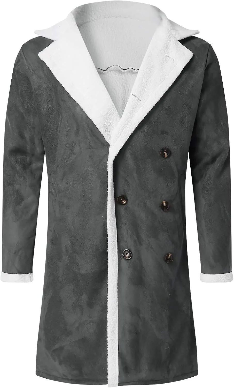 tuduoms Sherpa Black Leather Coat Men's Lapel Fleece Lined Leather Jacket Winter Warm Long Trench Coat Motorbike Bomber Coat