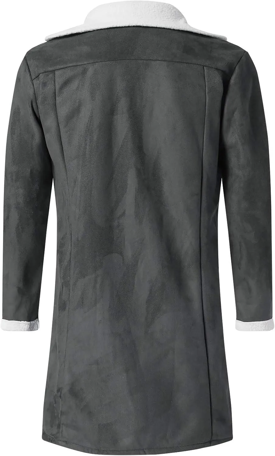 tuduoms Sherpa Black Leather Coat Men's Lapel Fleece Lined Leather Jacket Winter Warm Long Trench Coat Motorbike Bomber Coat