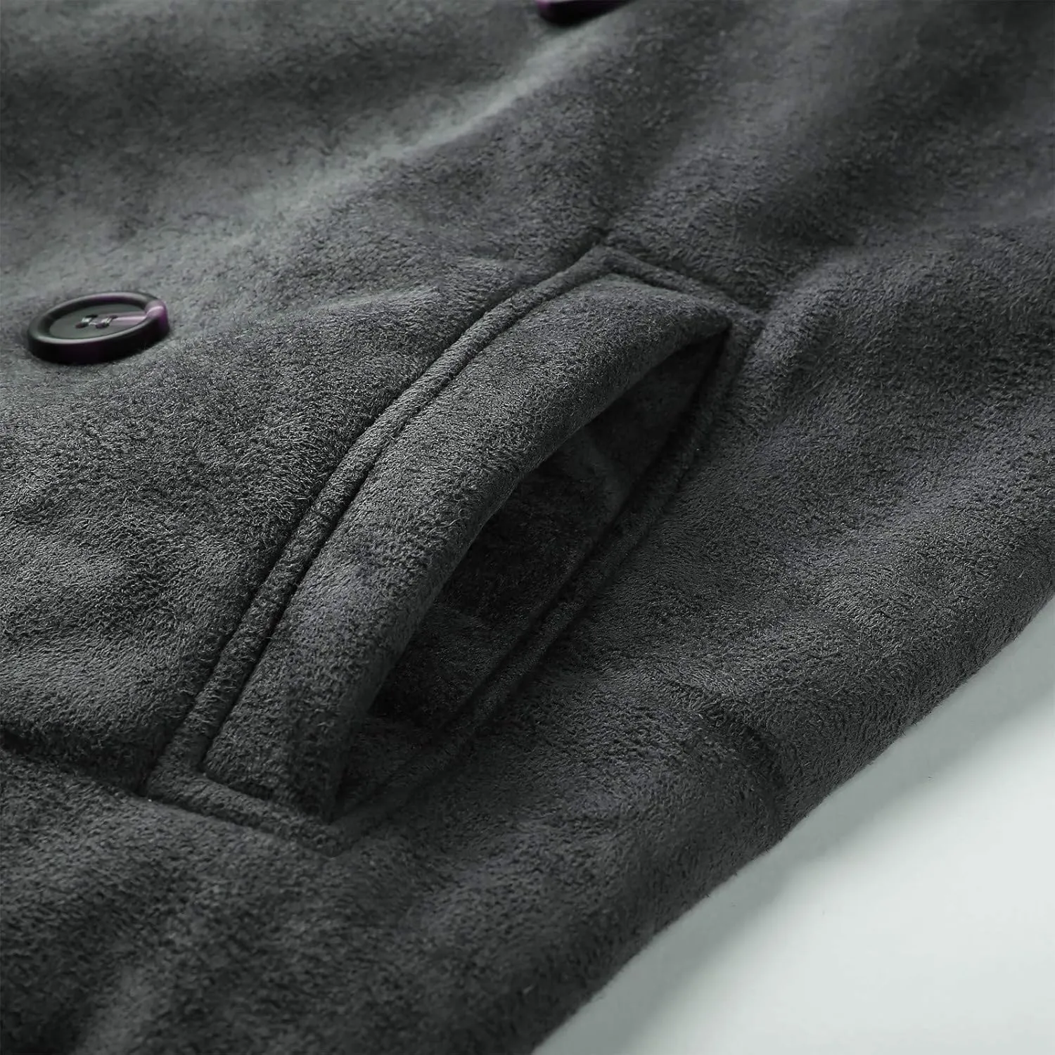 tuduoms Sherpa Black Leather Coat Men's Lapel Fleece Lined Leather Jacket Winter Warm Long Trench Coat Motorbike Bomber Coat