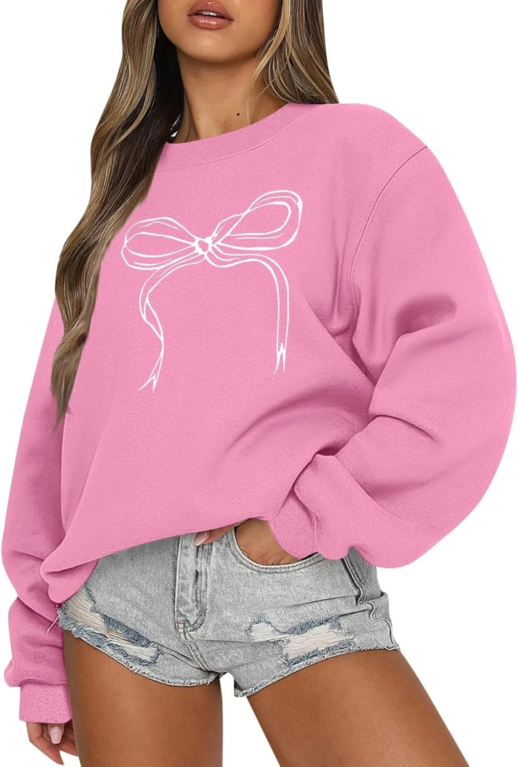 Valentines Sweatshirts for Women Crewneck Comfy Cute Oversized Sweatshirt Baggy Drop Shoulder Cotton Fleece Pullover