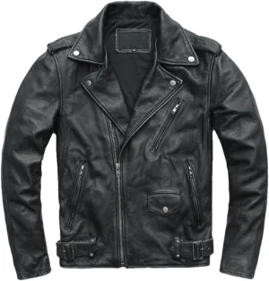 Vintage Distressed Motorcycle Jacket For Men Leather Moto Jackets Cowhide Leather Biker Coats