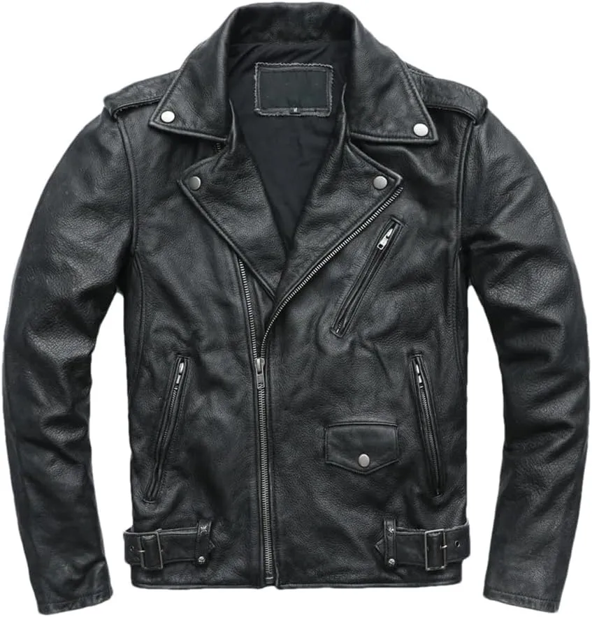 Vintage Distressed Motorcycle Jacket For Men Leather Moto Jackets Cowhide Leather Biker Coats