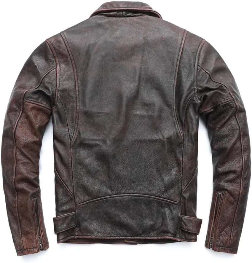 Vintage Distressed Motorcycle Jacket For Men Leather Moto Jackets Cowhide Leather Biker Coats