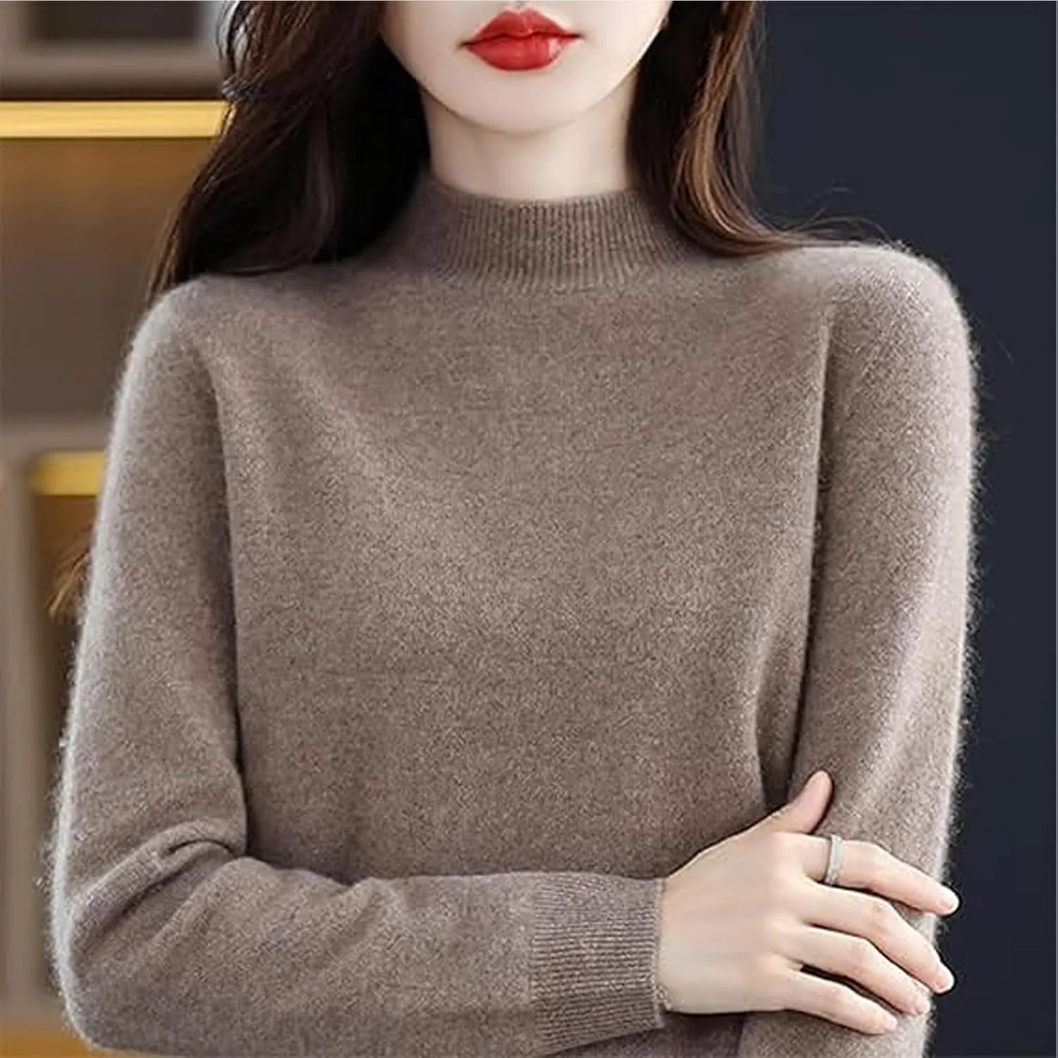 Visulong Cashmere Sweaters, 100 Percent Cashmere Sweaters for Women, New Cashmere Sleeve Crew Neck Soft Warm Knit