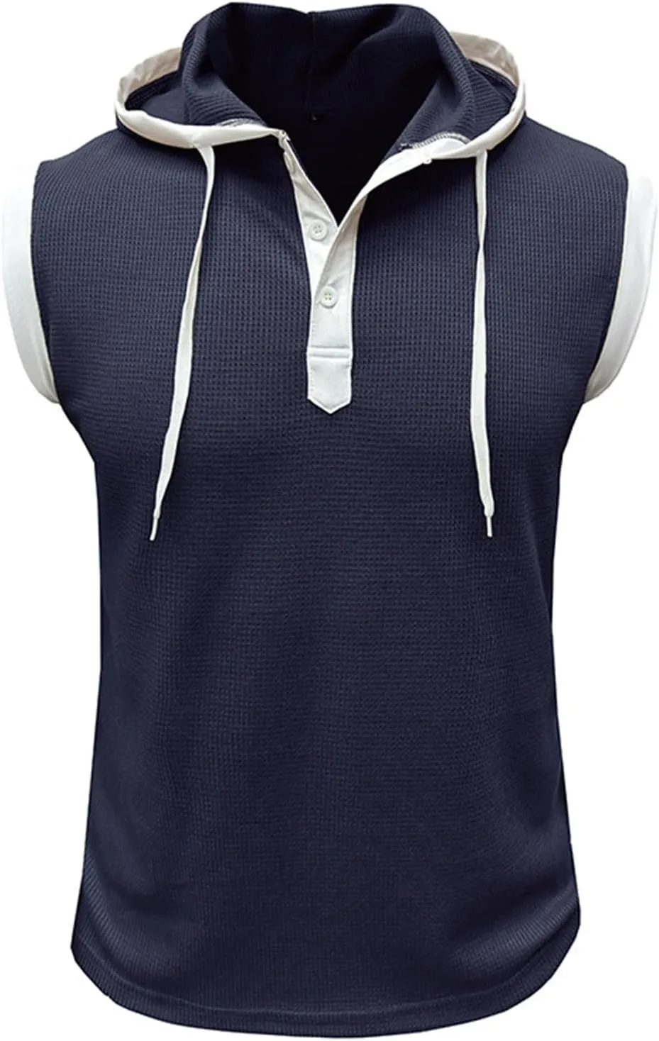 Waffle Tank Top for Men Hooded Shirts Gym Workout Bodybuilding Sleeveless Muscle T Shirts Block Color Vest Hoodies