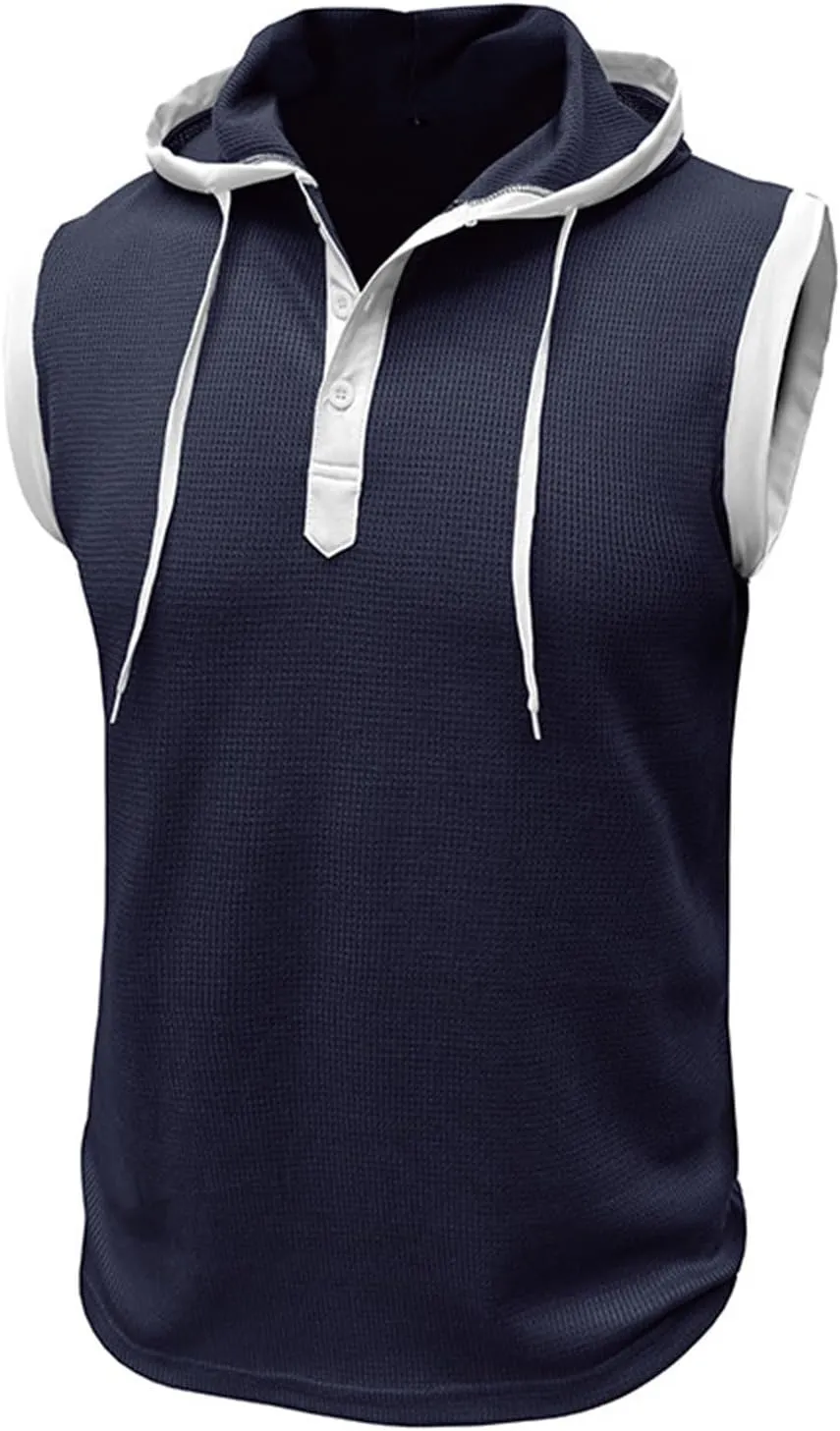 Waffle Tank Top for Men Hooded Shirts Gym Workout Bodybuilding Sleeveless Muscle T Shirts Block Color Vest Hoodies