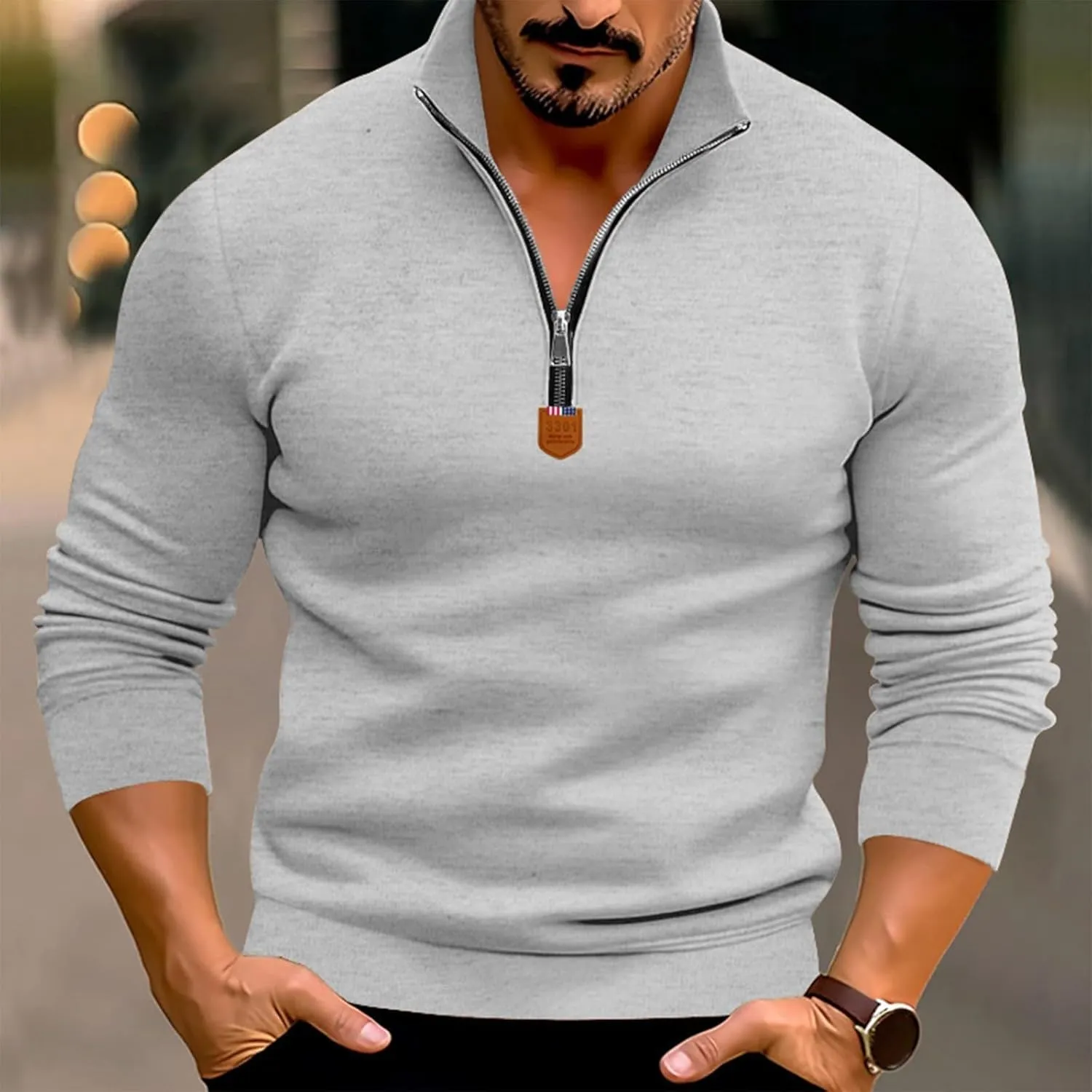 Wankang Men's Quarter Zip Pullover Casual Midweight Sweatshirts Fashion Fleece Sweatshirt Polo Shirt for Men