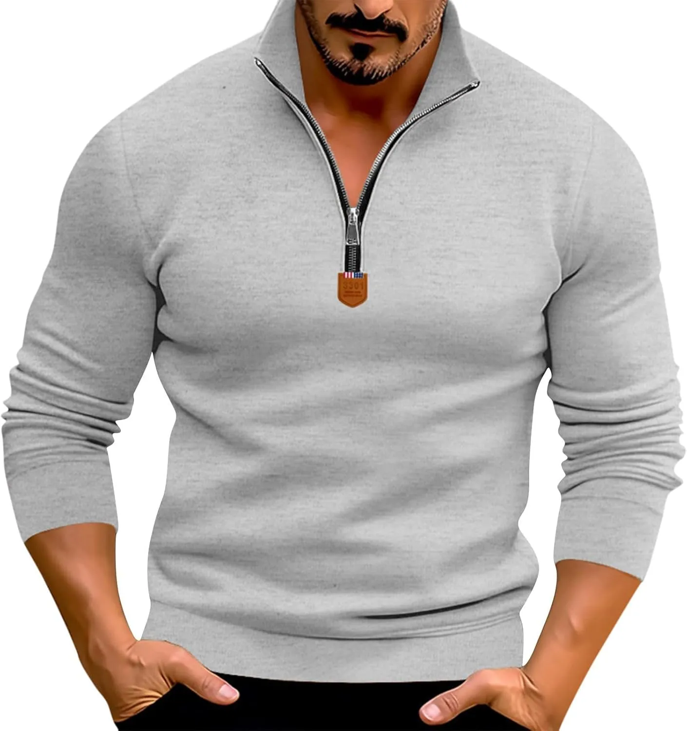 Wankang Men's Quarter Zip Pullover Casual Midweight Sweatshirts Fashion Fleece Sweatshirt Polo Shirt for Men