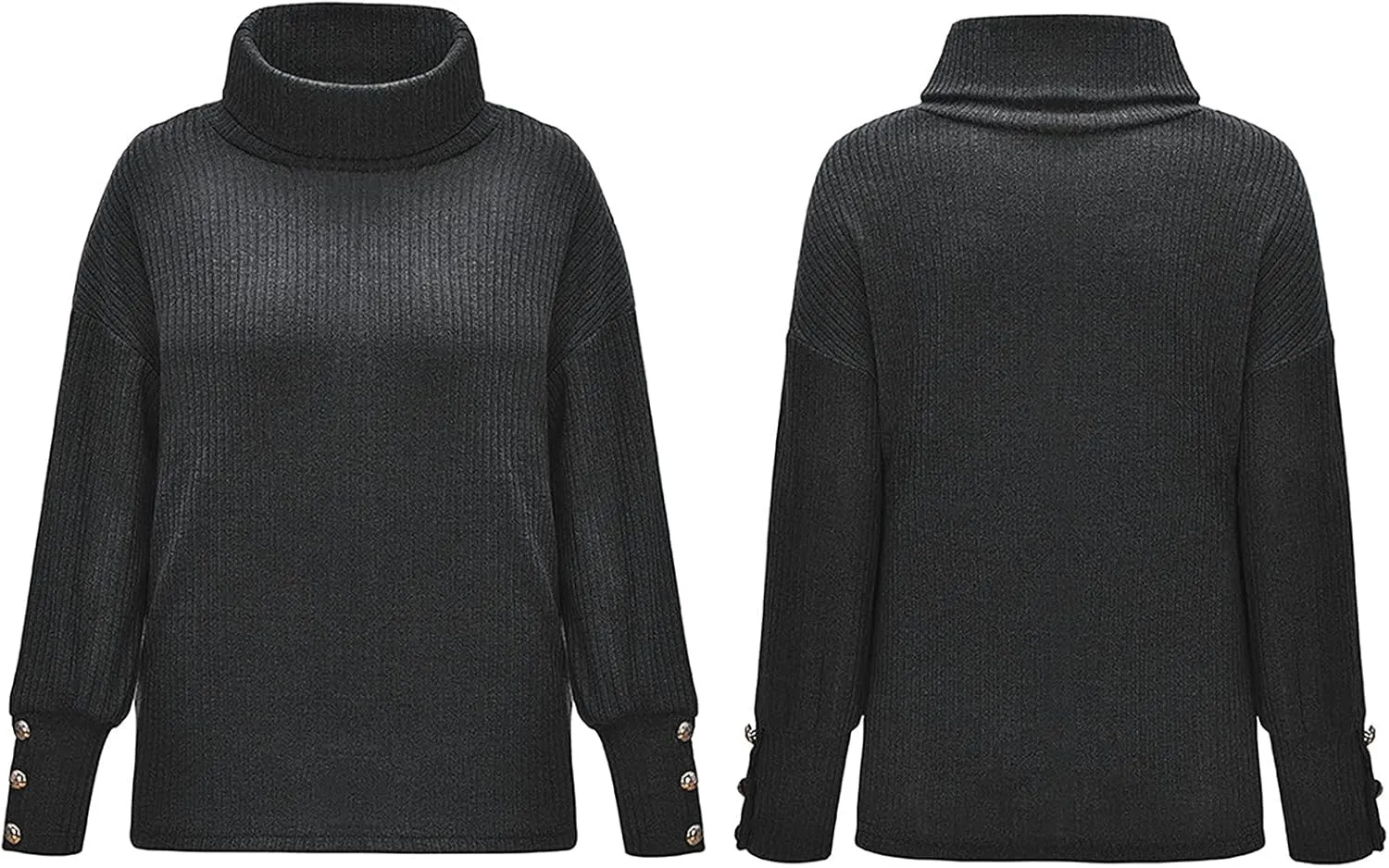 Warm Winter Sweaters for Women Turtle Neck Ribbed Knit Jumper Sweater Tops Long Sleeve Oversized Button Tops Blouse