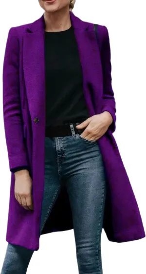 Winter Coats for Women 2024 Women's Casual Thicken Wool Blend Lapel Collar Single Breasted Pea Coat Fall Winter Fashion Loose Fit Trench Jackets Purple X-Large