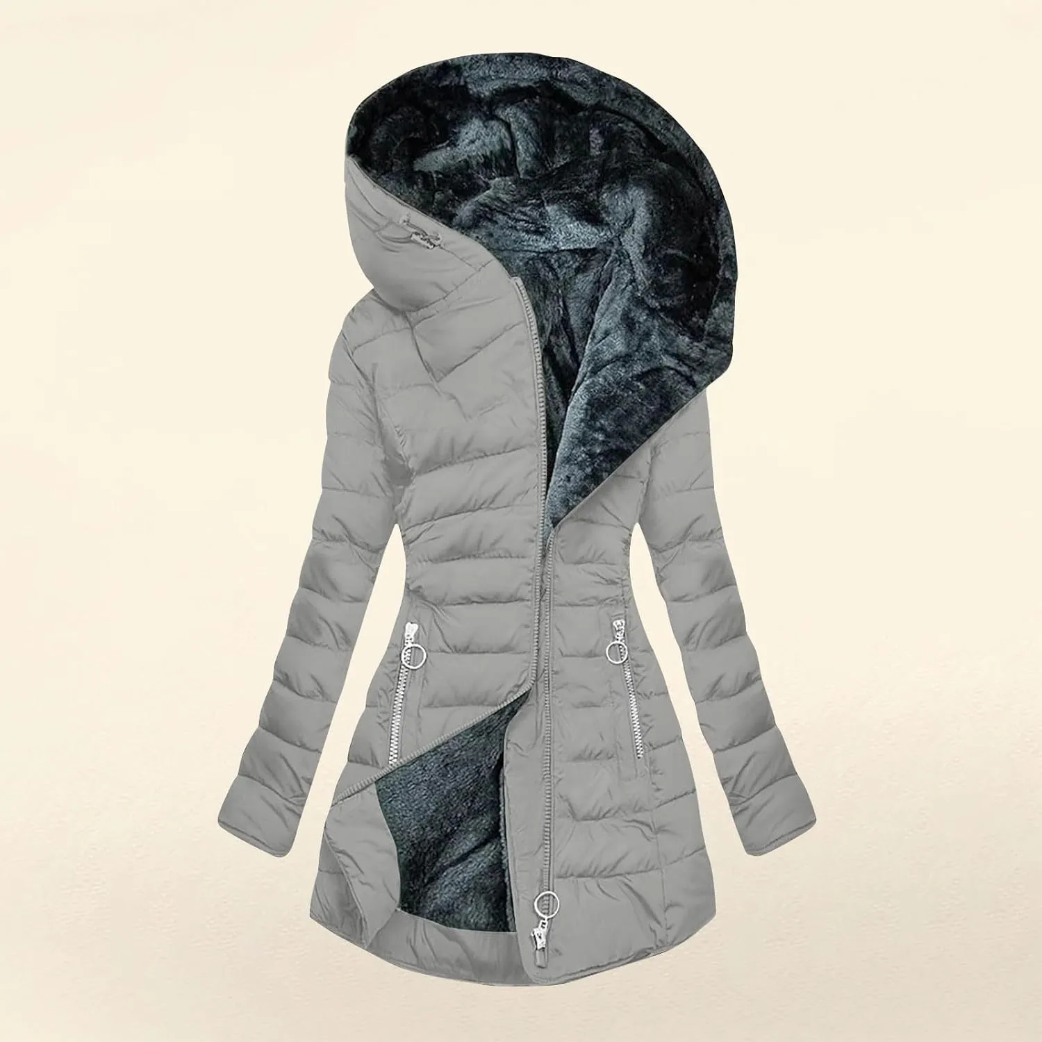 Winter Coats for Women 2024 Zip Up Trendy Puffer Jackets Long Winter Down Coat Long Sleeve Sherpa Hooded Outerwear