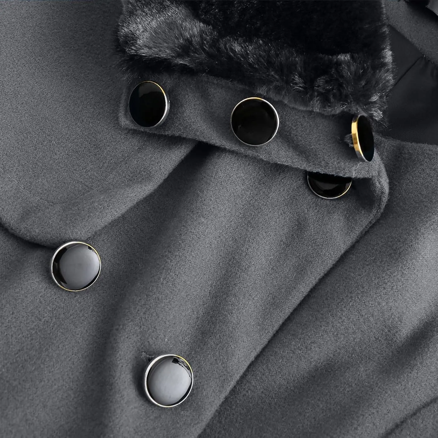 Winter Coats for Women Casual Doubel-Breasted Wool Blend Dress Coats Long Sleeve Warm Faux Fur Collar Pea Coats