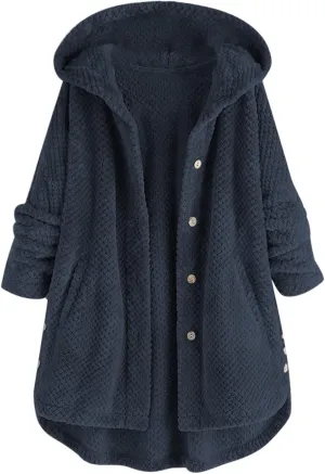 Winter Coats for Women Casual Hooded Button Down Cardigan Jacket Soft Comfy Long Sleeve Warm Outwear 2024 Fashion Coat