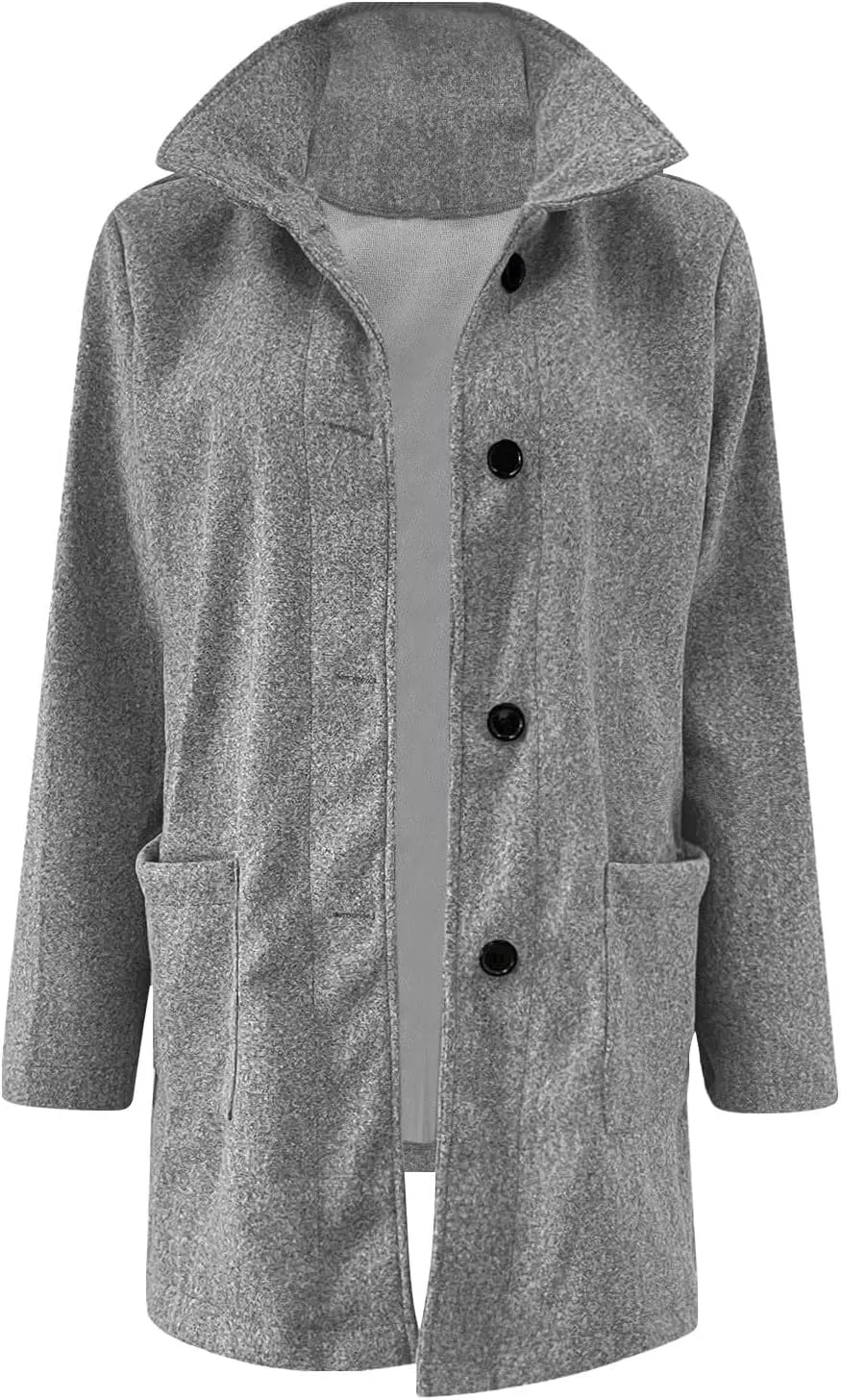 Winter Coats For Women Casual Trendy Overcoat Loose Warm Wool Blend Stand Collar Coat