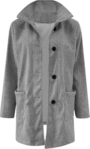 Winter Coats For Women Casual Trendy Overcoat Loose Warm Wool Blend Stand Collar Coat