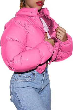 Winter Coats for Women Fashion Cropped Solid Puffer Jacket Thicken Warm Long Sleeve Padded Coat 2024 Quilted Outwear