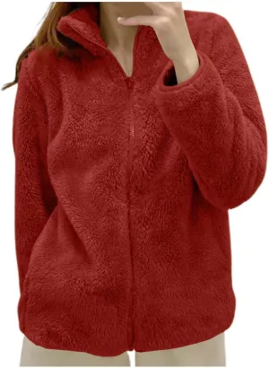 Winter Coats for Women Fuzzy Fleece Insulated Jacket Plus Size Full Zip Long Sleeve Outwear Soft Comfy Cardigan Jackets