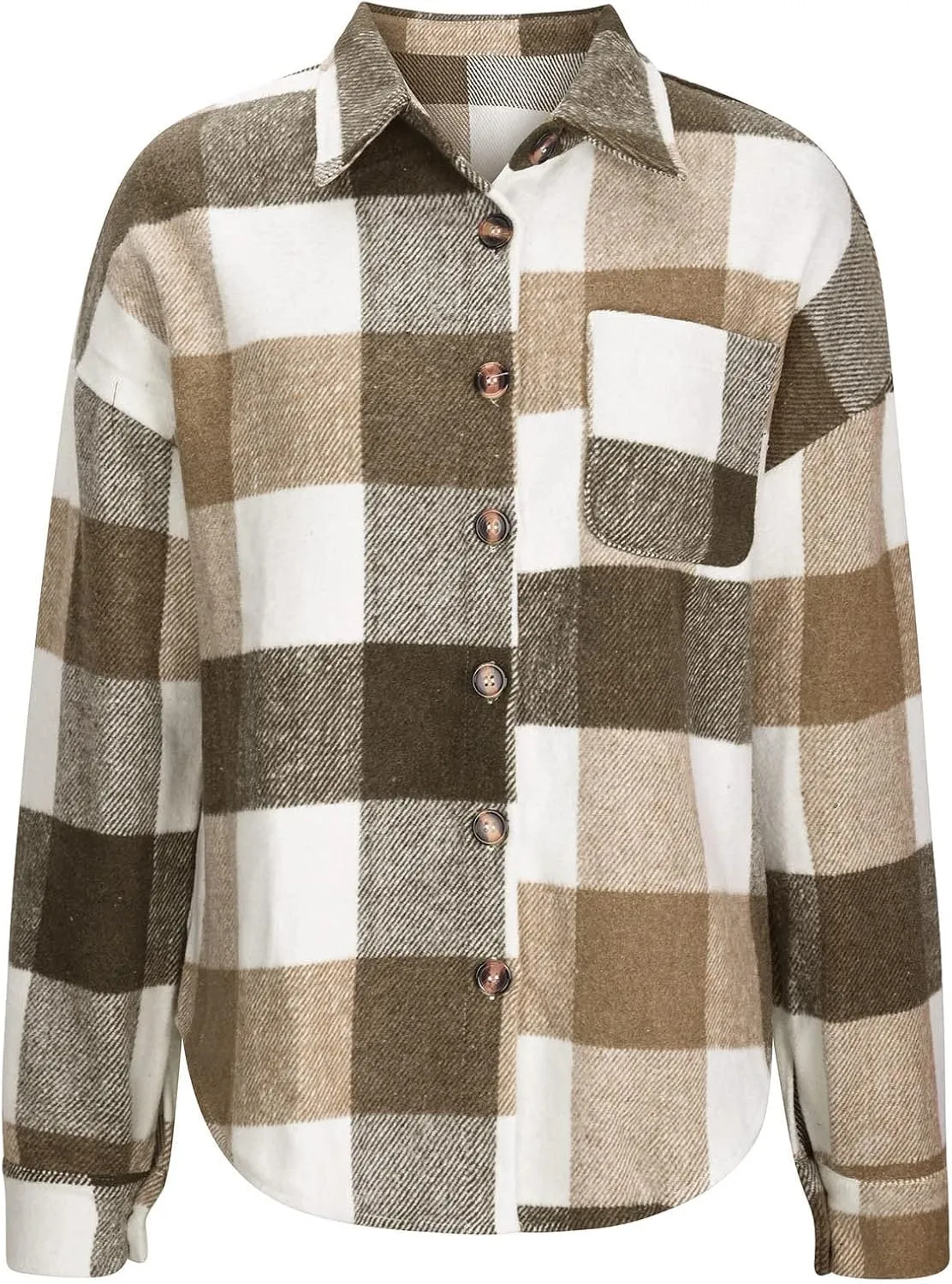 Winter Coats for Women Long Sleeve Plaid Shirts Flannel Lapel Button Down Casual Jacket Loose Outfit Coats