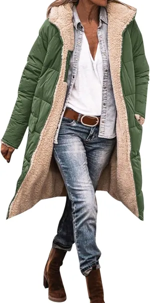 Winter Coats for Women Warm Faux Fur Lined Thicken Jacket Quilted Long Puffer Coat Hood Down Outerwear with Pockets
