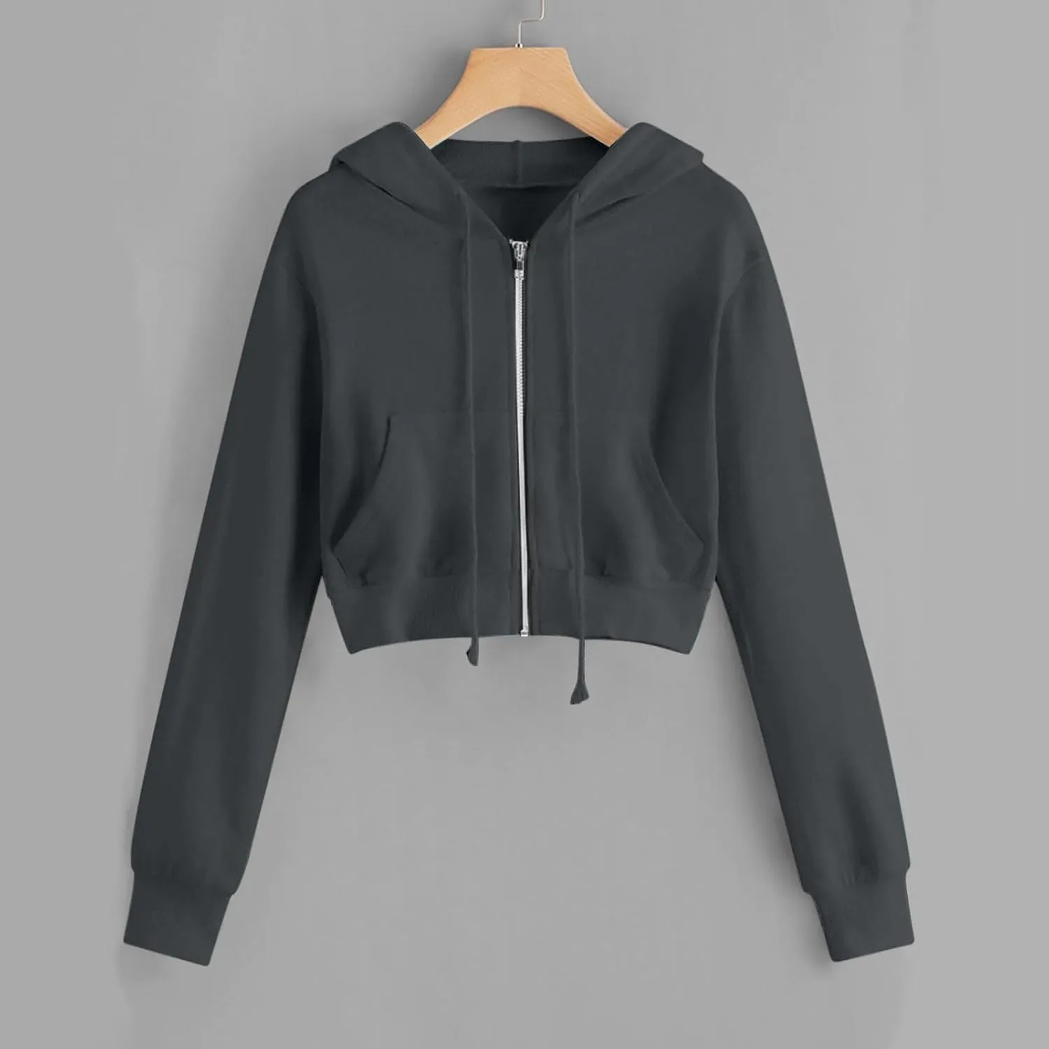 Winter Fleece Cropped Hoodie Women Plus Size Long Sleeve Sweatshirt Jacket Drawstring Hooded Y2k Preppy Girl Outwear