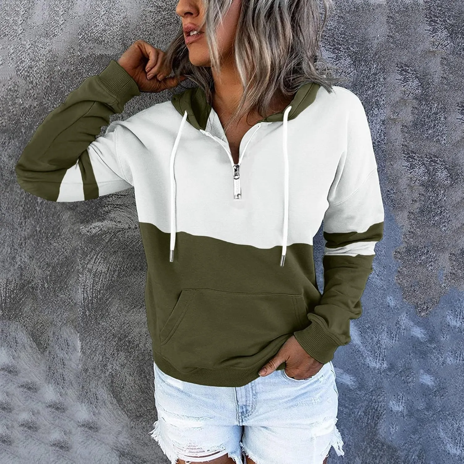 Winter Hoodies For Women 2022,Women's Pullover Casual Color Block Sweatshirts Long Sleeve Tops With Kangaroo Pockets