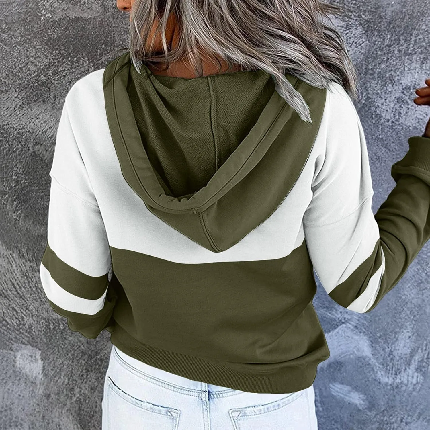 Winter Hoodies For Women 2022,Women's Pullover Casual Color Block Sweatshirts Long Sleeve Tops With Kangaroo Pockets