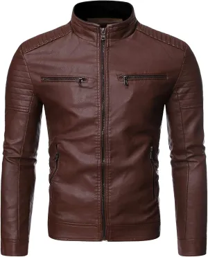 Winter Jackets for Men Fall Jackets for Men Winter Casual Stand Collar Leather Jacket Coat Faux Fur Lined Jacket