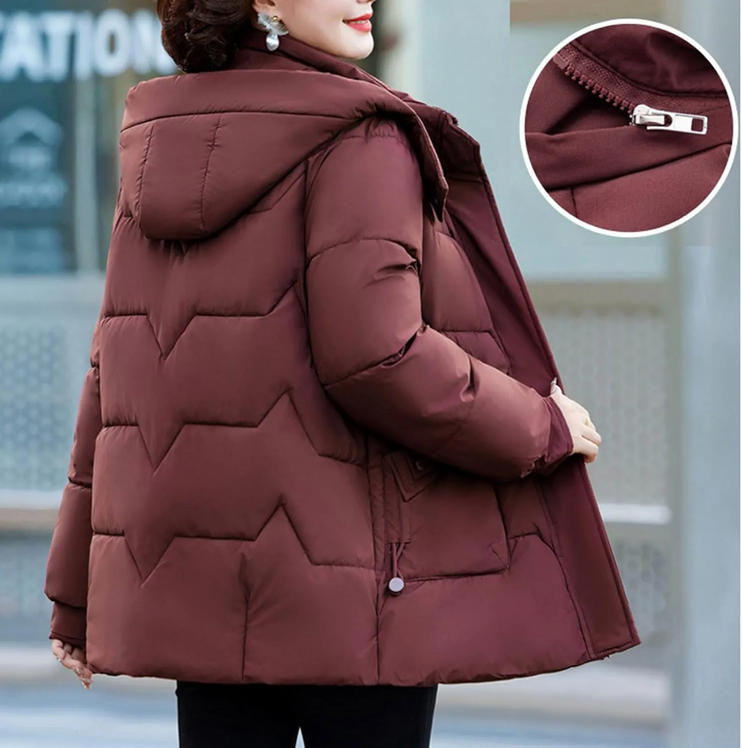 Winter Thermal Down Jackets for Women Heavyweight Thick Puffer Coats with Removable Hood Medium Length Zip Up Outfits