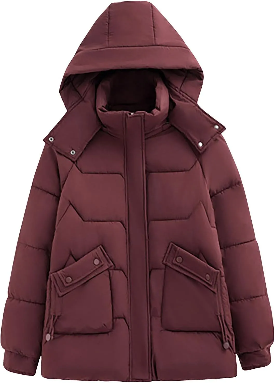 Winter Thermal Down Jackets for Women Heavyweight Thick Puffer Coats with Removable Hood Medium Length Zip Up Outfits