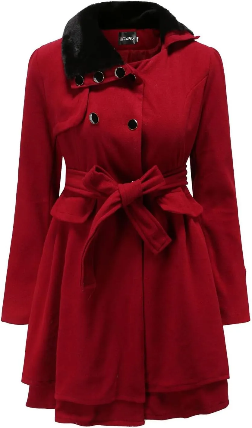 Winter Trench Coat Women Lapel Double Breasted Wool Blend Pea Coats Fashion Plaid Hooded Long Jacket with Belted