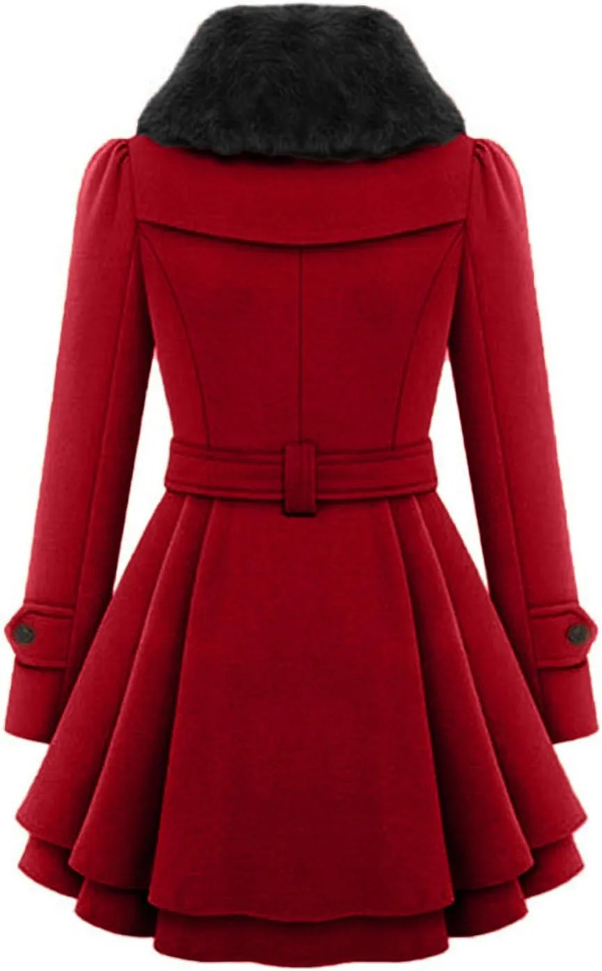 Winter Trench Coat Women Lapel Double Breasted Wool Blend Pea Coats Fashion Plaid Hooded Long Jacket with Belted