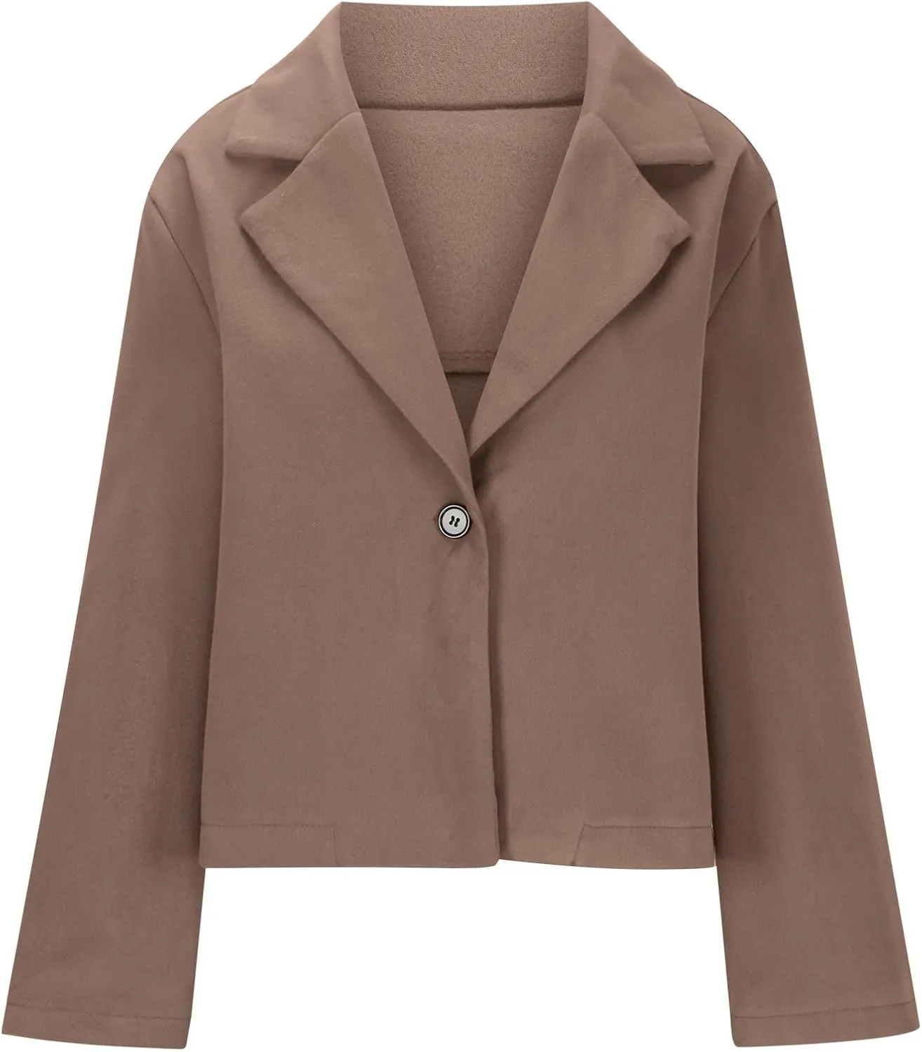 Winter Women Wool Crop Jacket Dressy Long Sleeve Lapel Button Blend Jacket Fall Winter Solid Color Short Pea Coat