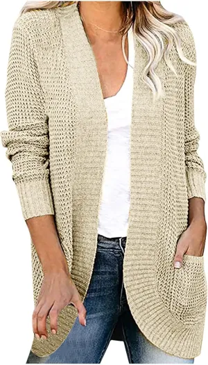 Wkishenl Womens Loose Open Front Cardigan Long Sleeve Chunky Coat Casual Lightweight Soft Knit Sweaters Outwear with Pockets