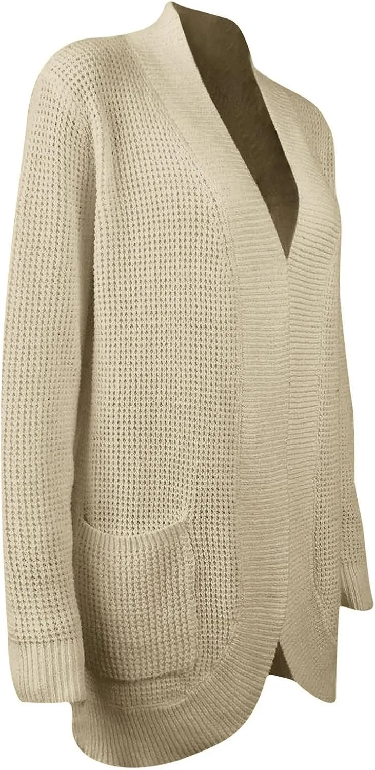 Wkishenl Womens Loose Open Front Cardigan Long Sleeve Chunky Coat Casual Lightweight Soft Knit Sweaters Outwear with Pockets