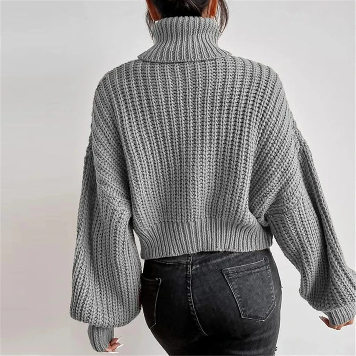 Women 2022 Fall Turtleneck Sweaters Casual Oversized Long Batwing Sleeve Cable Knit Pullover Sweaters Top