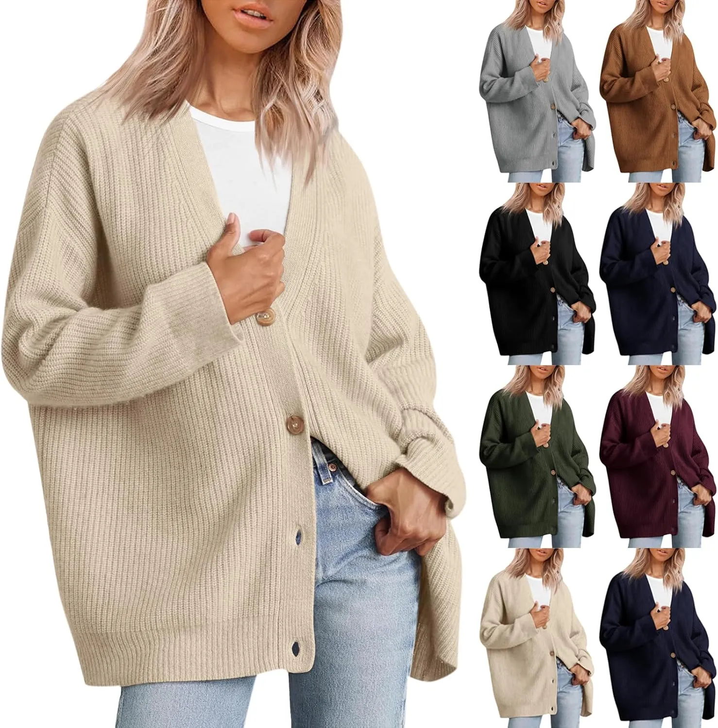 Women Cashmere Cocoon Cardigan Open Front Oversized Button Down Chunky Cardigan V Neck Cardigans Sweaters Knit Coat