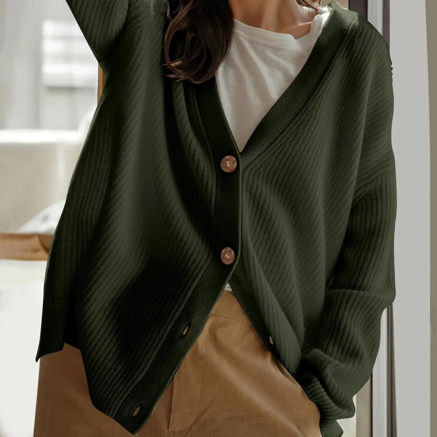 Women Cashmere Cocoon Cardigan Open Front Oversized Button Down Chunky Cardigan V Neck Cardigans Sweaters Knit Coat