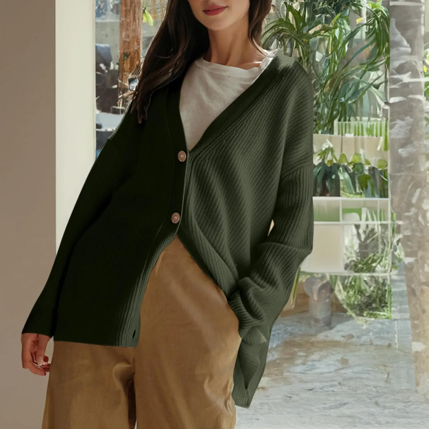 Women Cashmere Cocoon Cardigan Open Front Oversized Button Down Chunky Cardigan V Neck Cardigans Sweaters Knit Coat