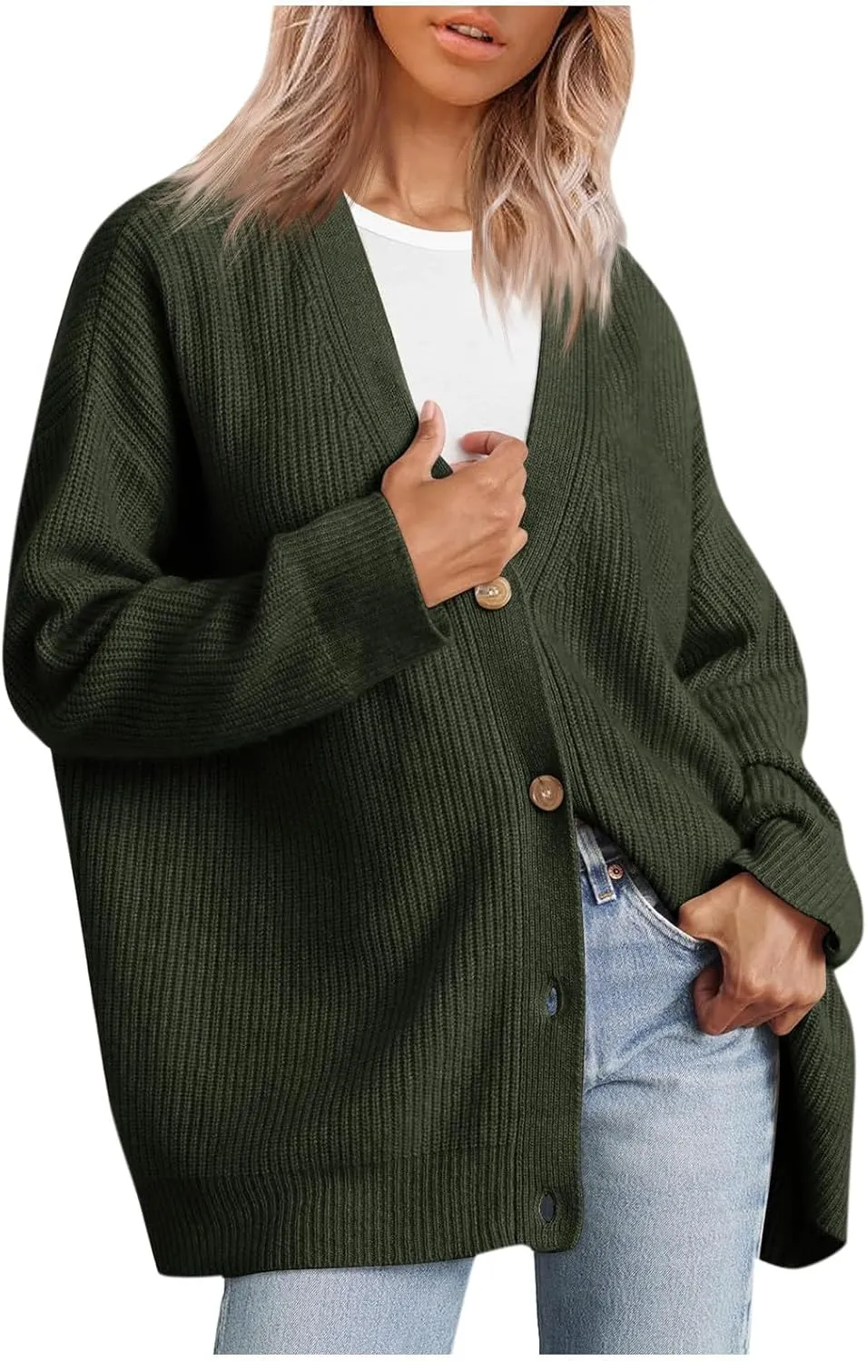 Women Cashmere Cocoon Cardigan Open Front Oversized Button Down Chunky Cardigan V Neck Cardigans Sweaters Knit Coat