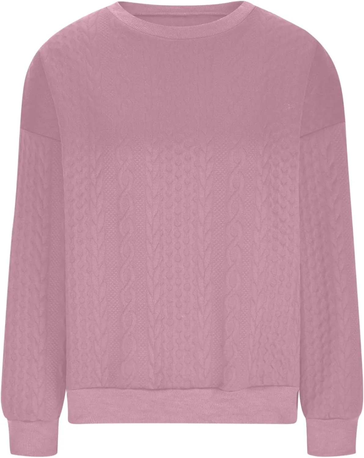 Women Crew Neck Cable Knitted Sweaters Stretchable Elasticity Comfy Cozy Loose Long Sleeve Sweater Jumper Pullover