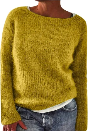 Women Fair Isle Sweaters Casual Scoop Neck Long Sleeved Vintage Sweater Loose Fuzzy Knitted Sweater Pullover Top