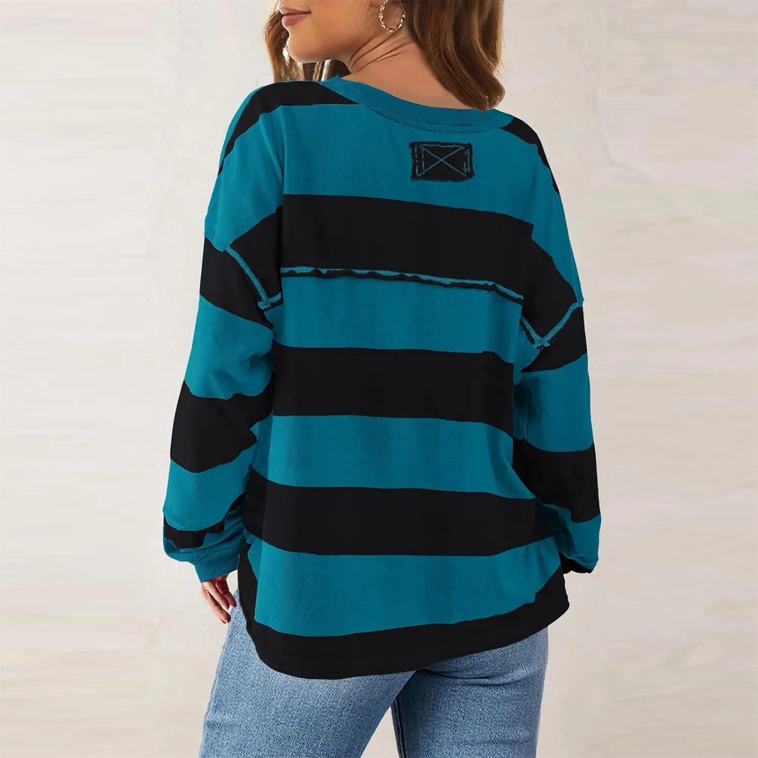 Women Long Sleeve Lightweight Sweatshirts 2024 Fall Fashion Striped Pullover Tops Loose Casual Sweatshirt