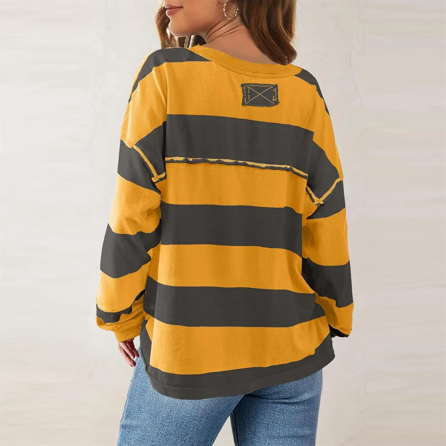 Women Long Sleeve Lightweight Sweatshirts 2024 Fall Fashion Striped Pullover Tops Loose Casual Sweatshirt