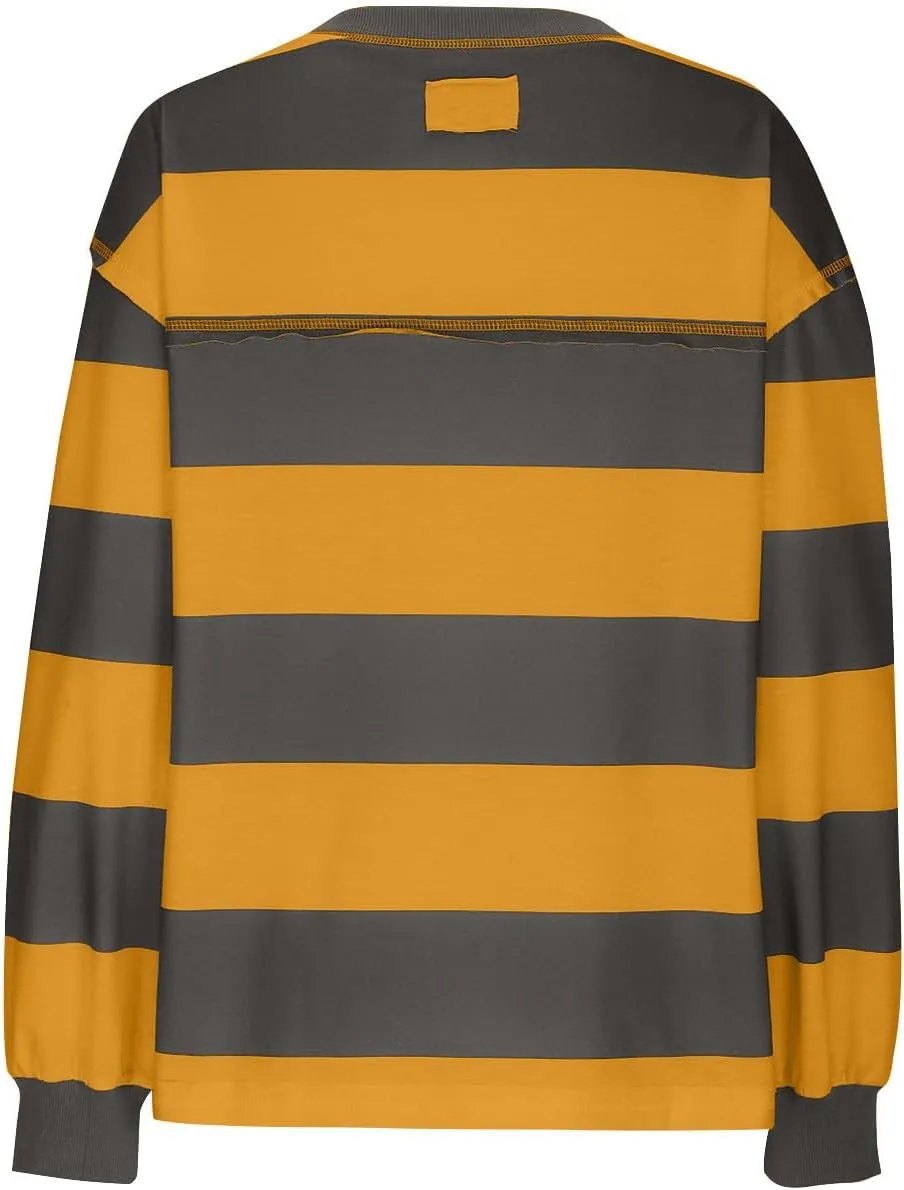 Women Long Sleeve Lightweight Sweatshirts 2024 Fall Fashion Striped Pullover Tops Loose Casual Sweatshirt