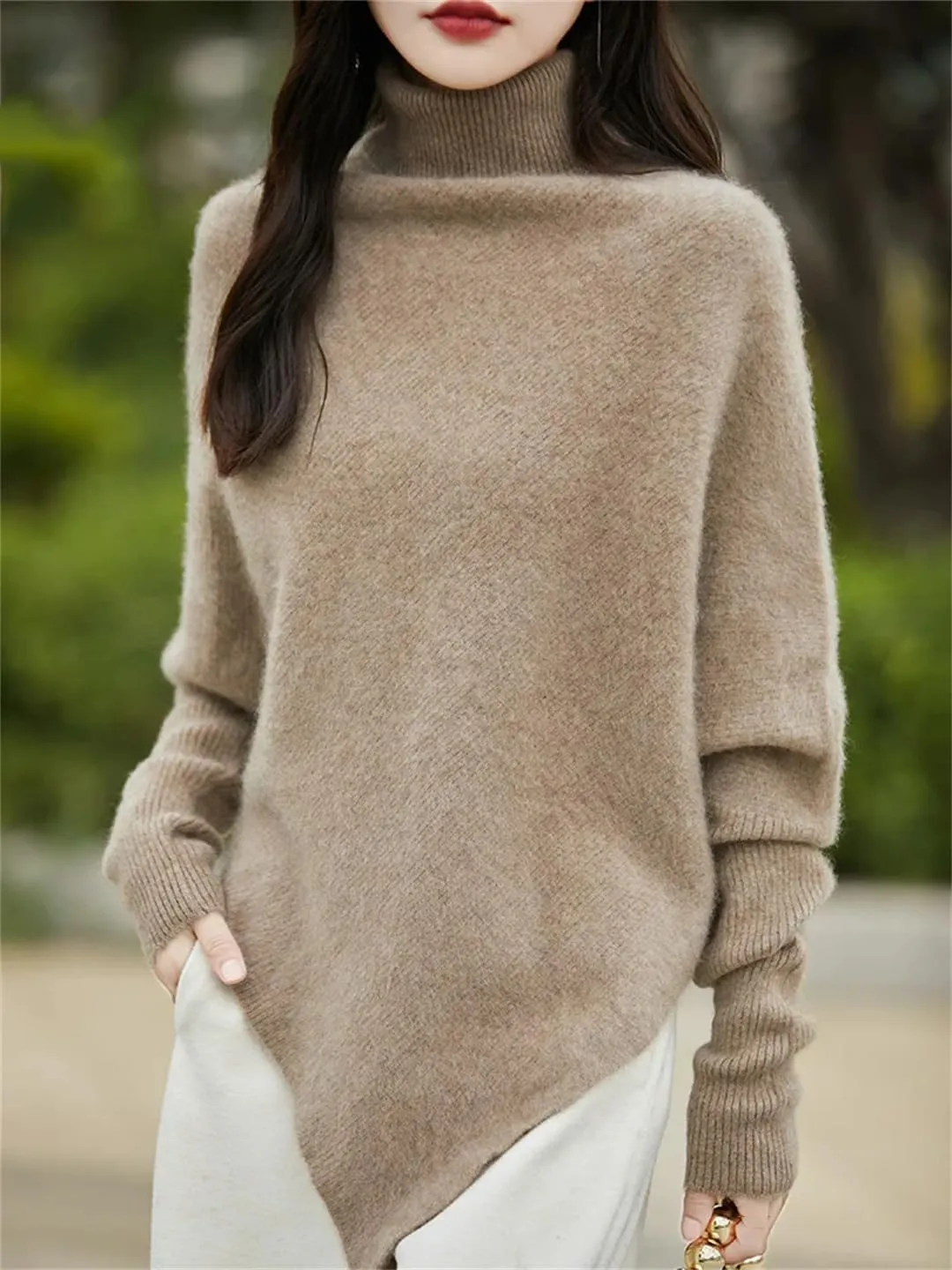 Women Turtleneck Sweater Wool Knitwear Long Sleeve Pullover Soft Shawl Oversized Sweaters