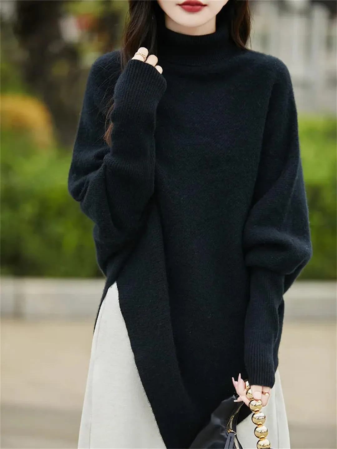 Women Turtleneck Sweater Wool Knitwear Long Sleeve Pullover Soft Shawl Oversized Sweaters