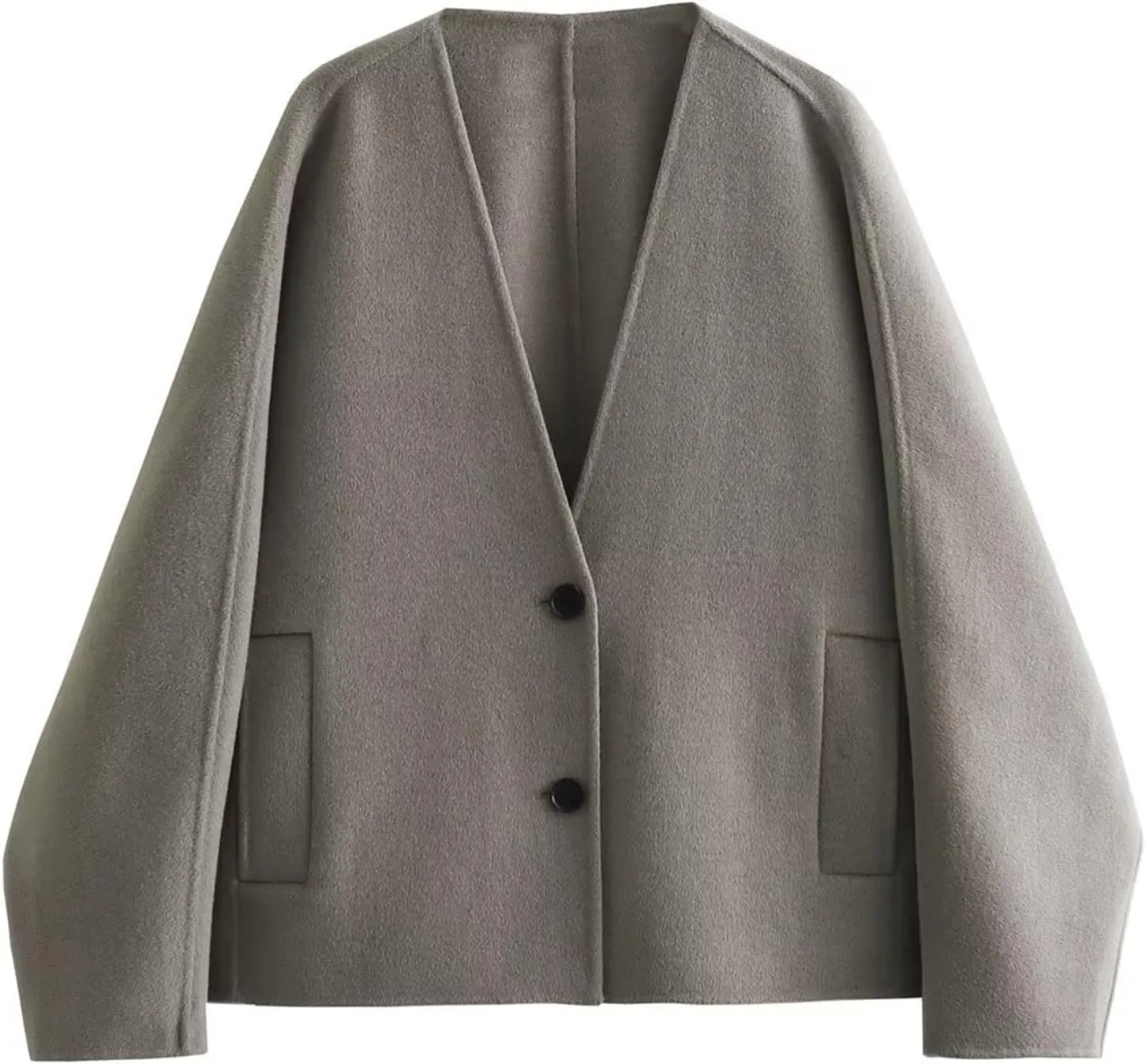 Women Winter Jacket Plus Size Wool Blend Long Sleeve Button Down Loose Coat Solid Casual Short Pea Coat Outerwear