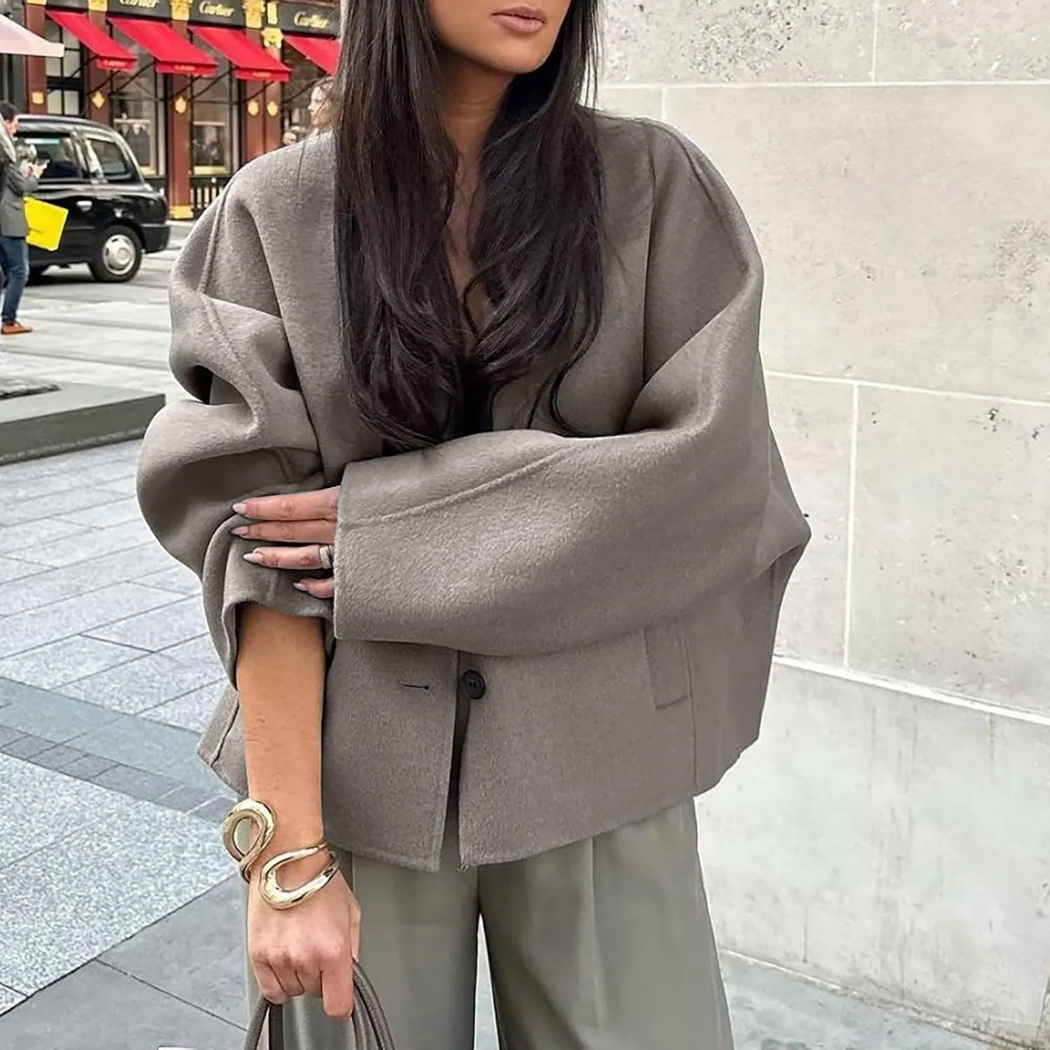 Women Winter Jacket Plus Size Wool Blend Long Sleeve Button Down Loose Coat Solid Casual Short Pea Coat Outerwear
