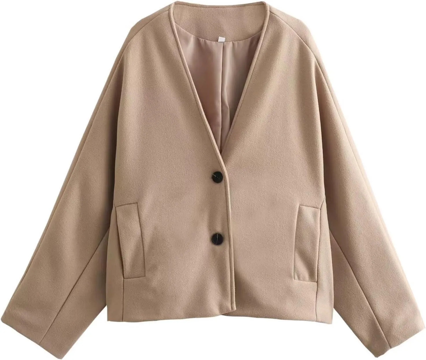 Women Winter Jacket Plus Size Wool Blend Long Sleeve Button Down Loose Coat Solid Casual Short Pea Coat Outerwear