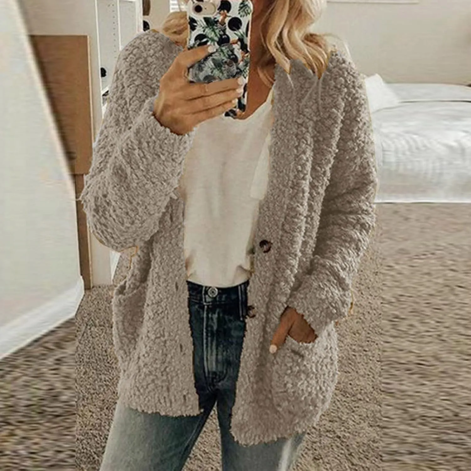 Womens 2023 Cardigan Sweaters Fall Open Front Button Down Long Sleeve with Pockets Casual Chunky Warm Outerwear Coat